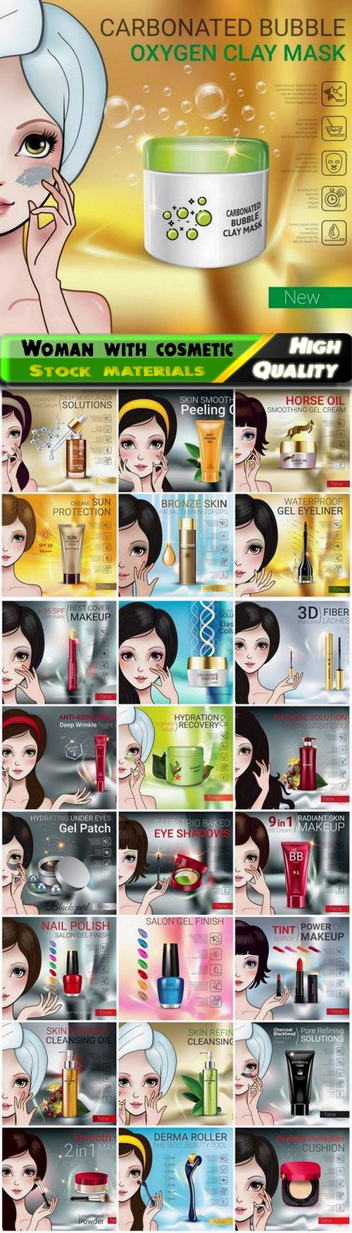 Beauty woman and girl with body care cosmetic 25 Eps