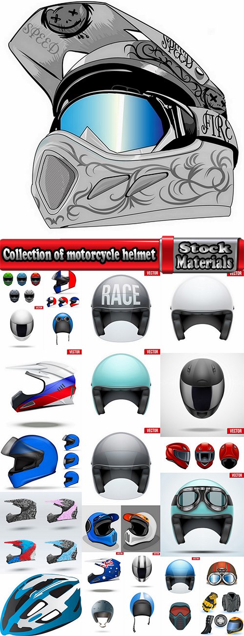 Collection of motorcycle helmet head protection equipment vector image 25 EPS