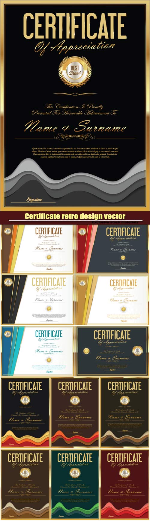 Certificate retro design vector template