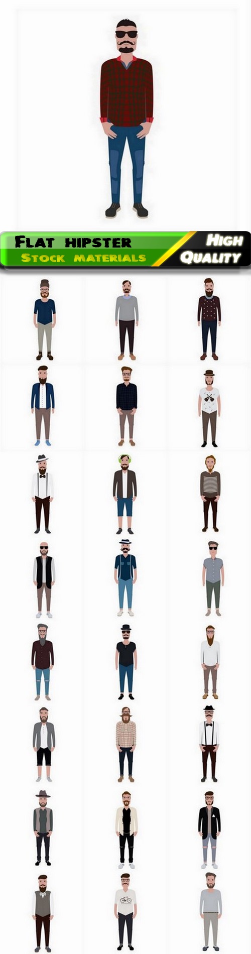 Flat trendy man with beard and mustache in hipster style 25 Eps