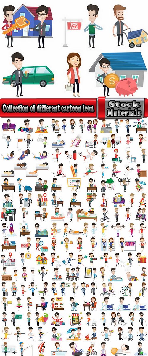 Collection of different cartoon icon cartoon flyers to banner book 25 EPS