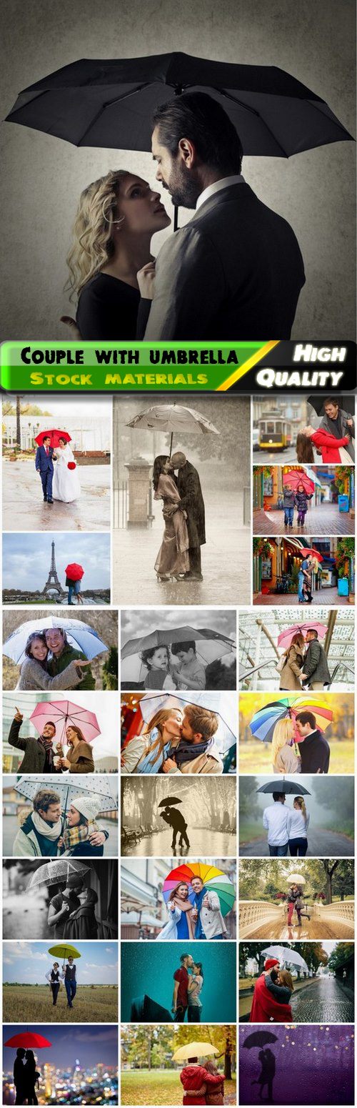 Young couple in love hugging in the rain under an umbrella 25 HQ Jpg