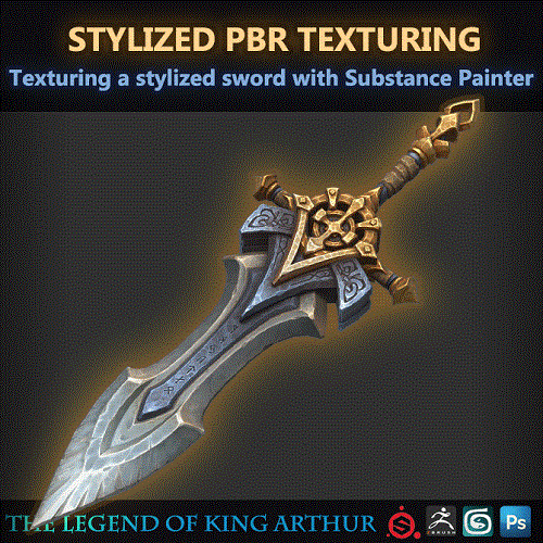 Texturing a stylized sword with Substance Painter (Stylized PBR)   Artstation Challenge By Fanny Vergne