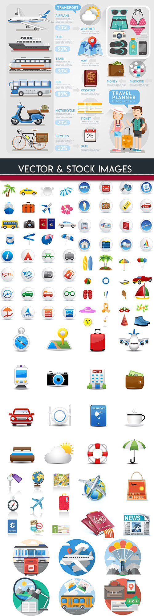 Summer travel sea collection icons design