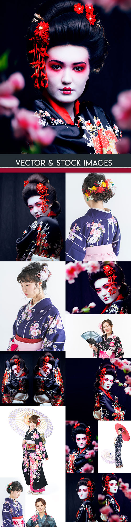 Geisha east beautiful in kimono and flowers in hair