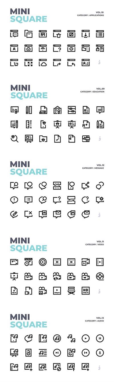 Mini square   300 Education, Applications, Video, Audio and Message Icons Vector Pack