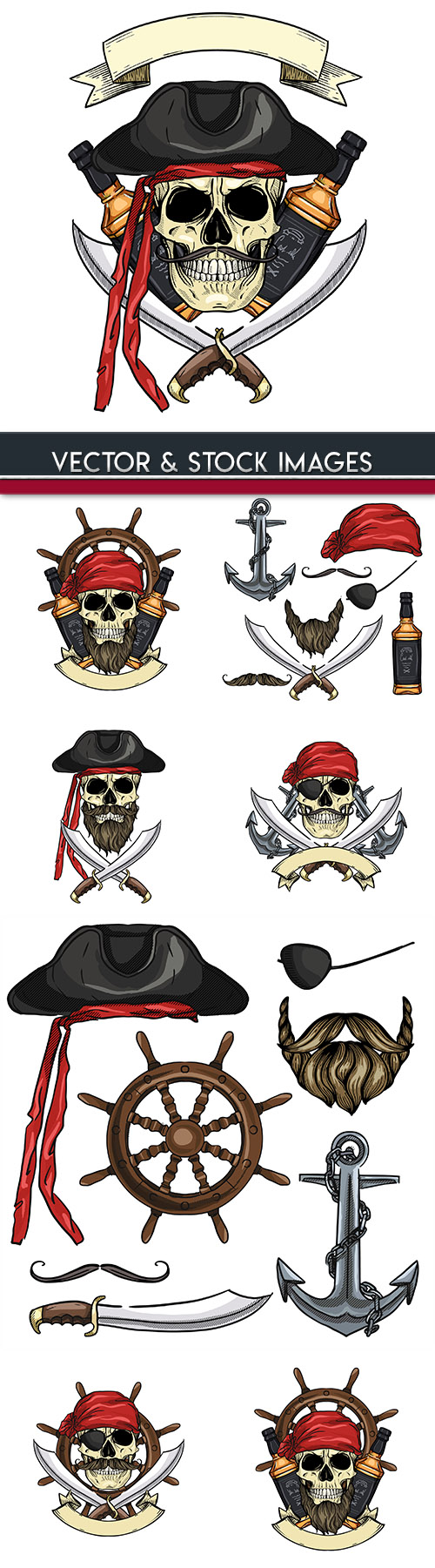 Pirates and weapons with clothing painted illustrations