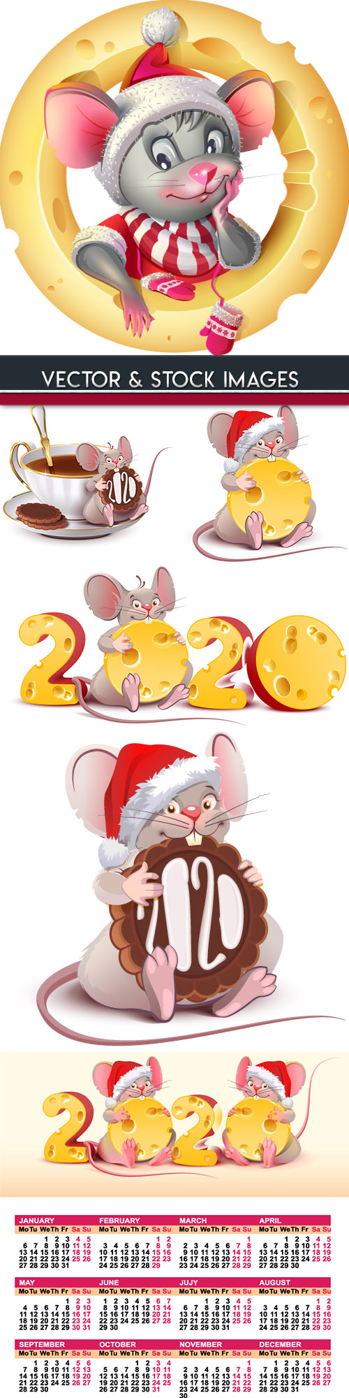 Rat cartoon symbol of New Year 2020 illustration 4