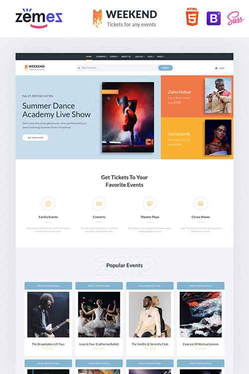 Weekend - Tickets Multipage Creative HTML Website Template 86057