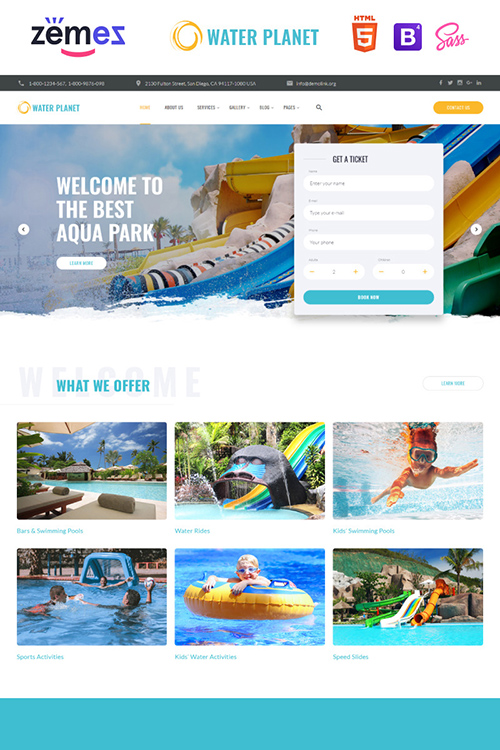 Water Planet - Amusement Park Creative Multipage HTML Website Template 85330
