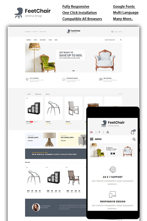 Feetchair - Online Shop OpenCart Template 86050