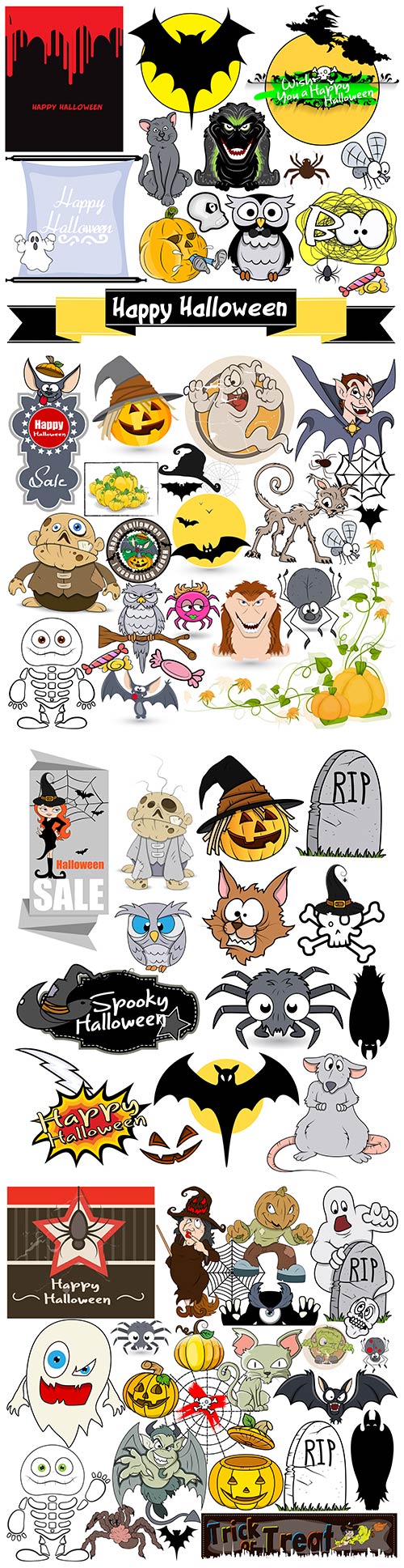 Halloween cartoon characters vector illustration