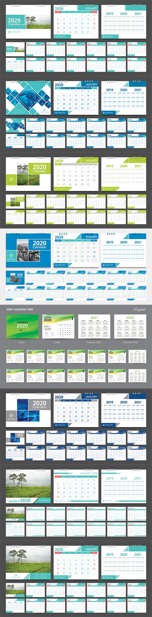 2020 calendar set week start Sunday corporate design template