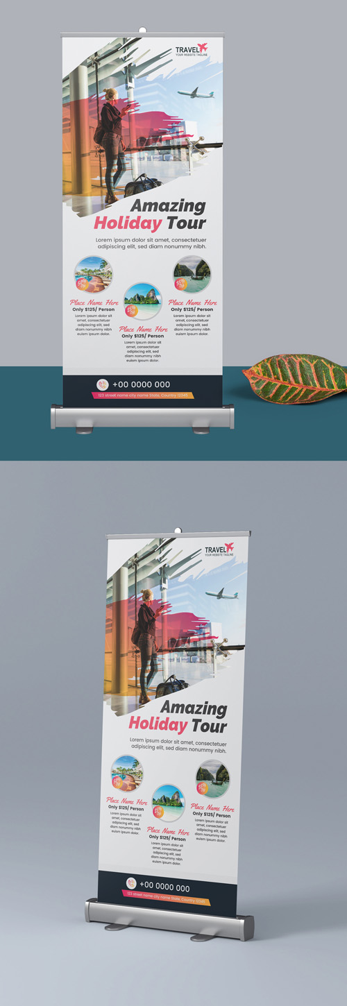 Roll Up Banner Layout with Brush Elements 298079078